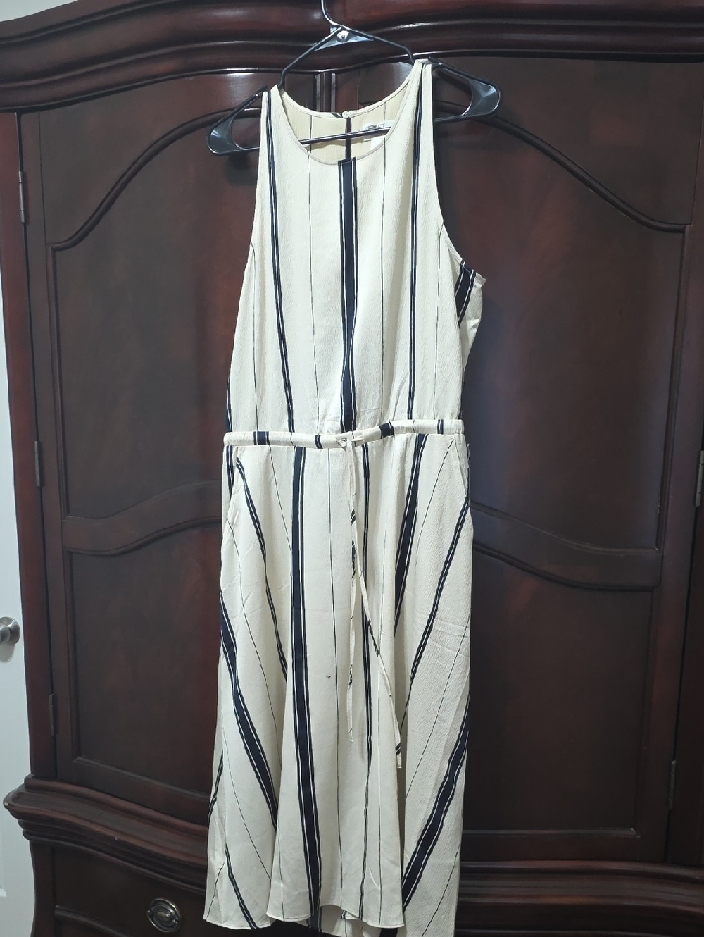 Cream and Black Striped Sleeveless Dress